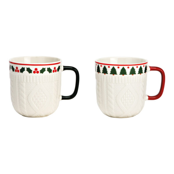 Taza con decoración navideña, motivo de punto 3D de porcelana blanca (An./Al./Pr.) 12x9x9cm 345ml