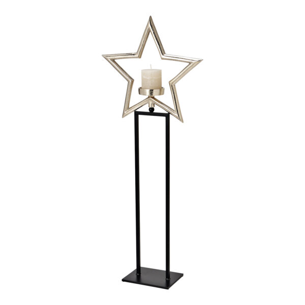 Portavelas estrella de metal plateado, negro (An./Al./Pr.) 26x92x14cm
