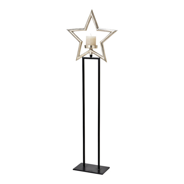 Portavelas estrella de metal plateado, negro (An./Al./Pr.) 36x111x15cm