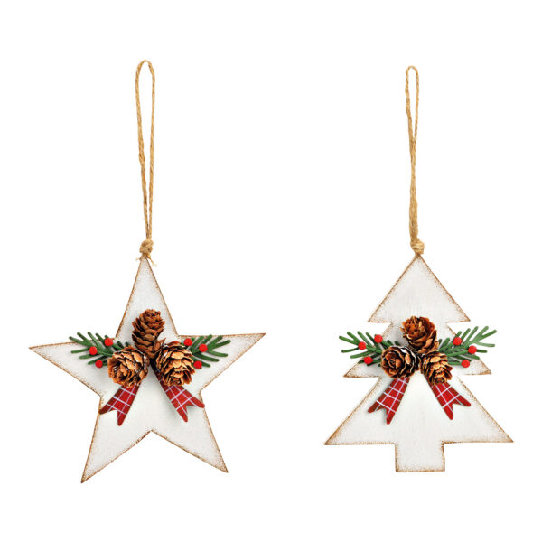 Para colgar navideña Árbol de Navidad, estrella de madera blanca 2 surtido, (An./Al./Pr.) 9x11x2cm