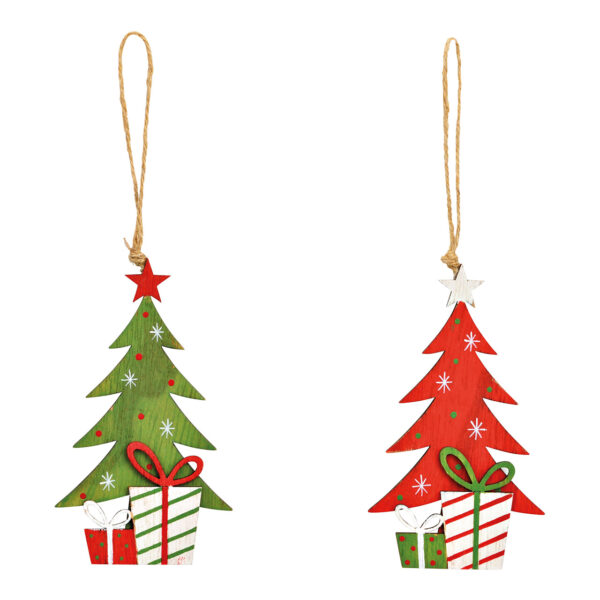 Árbol de Navidad colgante de madera verde, rojo, 2 surtido, (An./Al./Pr.) 8x13x1cm