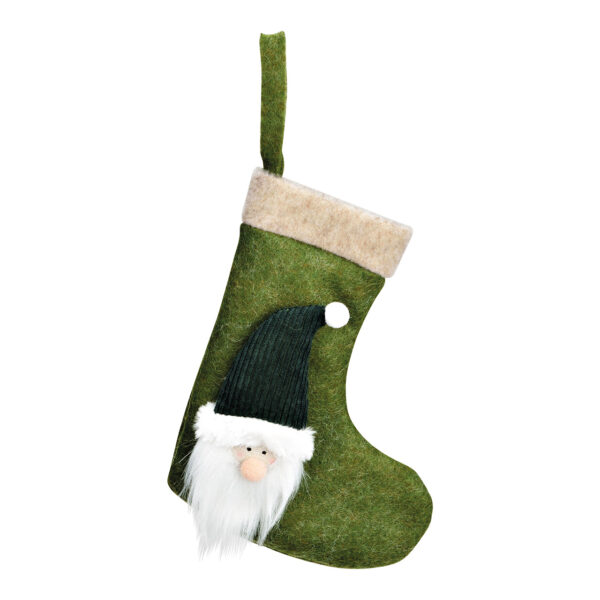 Calcetín navideño Papá Noel de textil verde (An./Al./Pr.) 16x21x5cm