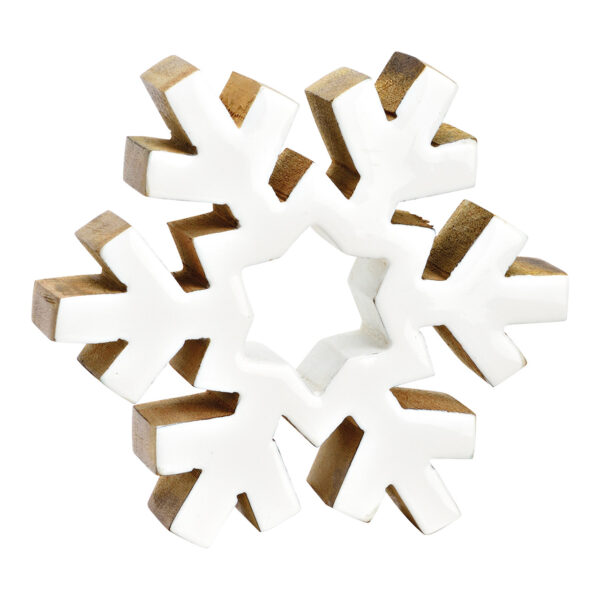 Copo de nieve de madera de mango blanco (An./Al./Pr.) 16x14x3cm