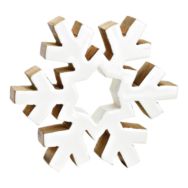 Copo de nieve de madera de mango blanco (An./Al./Pr.) 18x18x3cm