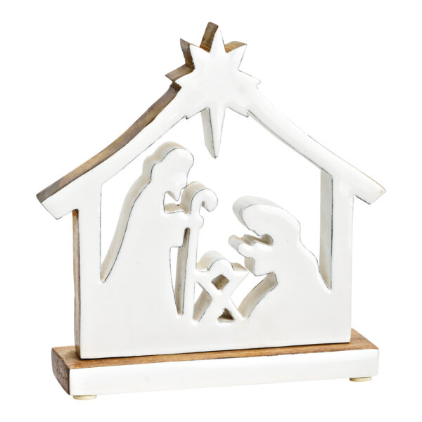 Soporte para belén de madera de mango blanco (ancho/alto/profundidad) 17 x 20 x 5 cm