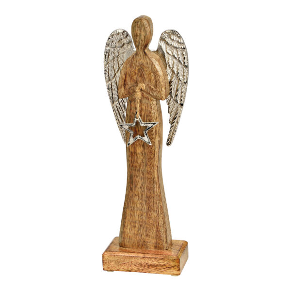 Ángel de pie con estrella de madera de mango/metal natural (An./Al./Pr.) 10x32x6cm