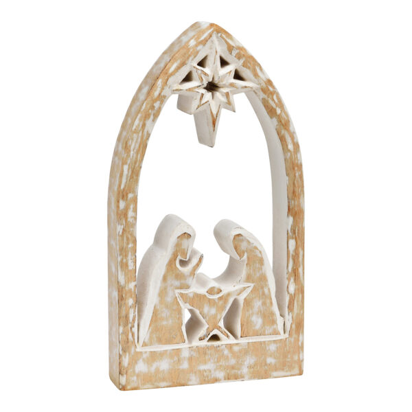 Belén de madera de mango, color blanco (An./Al./Pr.) 12 x 23 x 3 cm