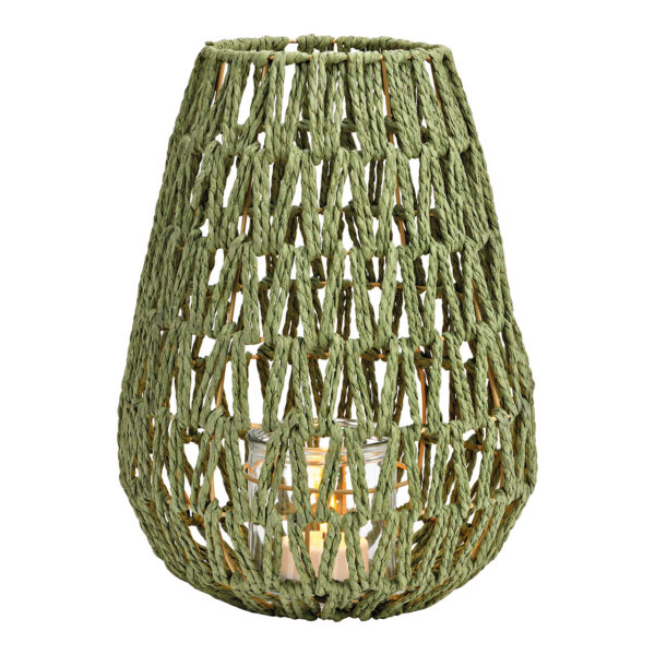 Farol de papel/cartón, metal y cristal 10x10x10cm verde (An/Al/Pr) 26x36x26cm solo para uso interior