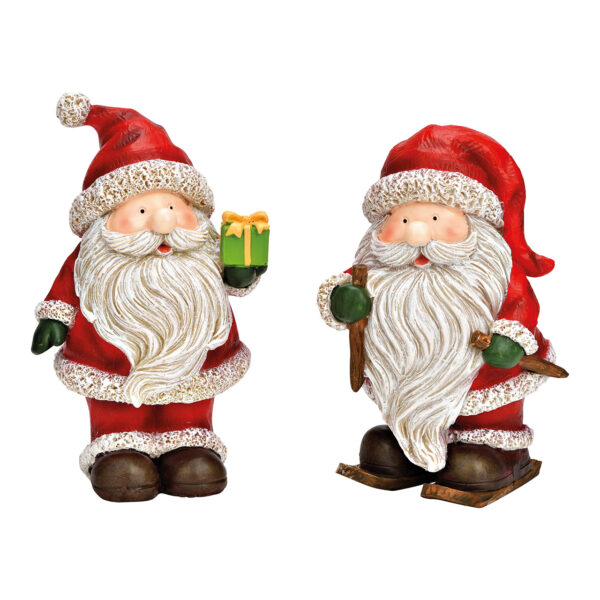 Papá Noel con esquís y regalo, fabricado en poliestireno de colores, 2 surtido (ancho x alto x profundidad): 8 x 14 x 7 cm.