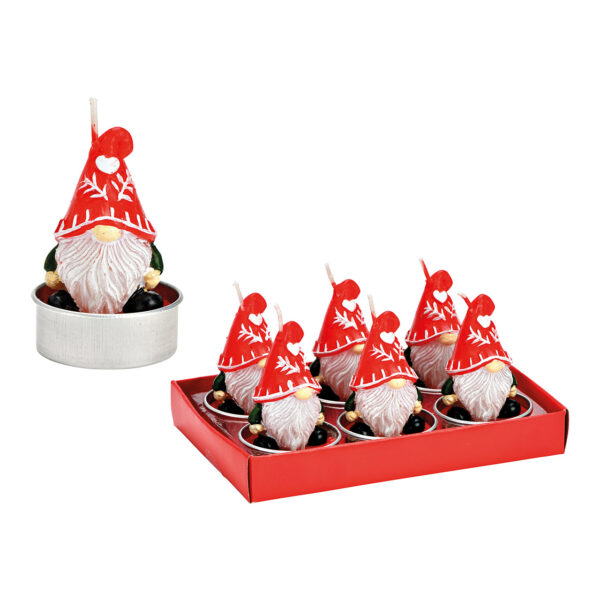 Juego de velas de té Gnomo 4x7x4cm set de 6, hecho de cera roja (An./Al./Pr.) 14x8x9cm