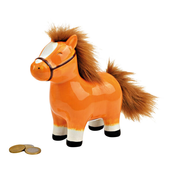 Hucha de cerámica con forma de caballo en color marrón (An./Al./Pr.) 16 x 17 x 7 cm