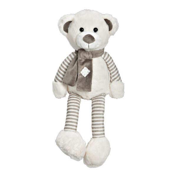Taburete con forma de oso y bufanda de felpa color blanco (An./Al./Pr.) 20x43x15cm