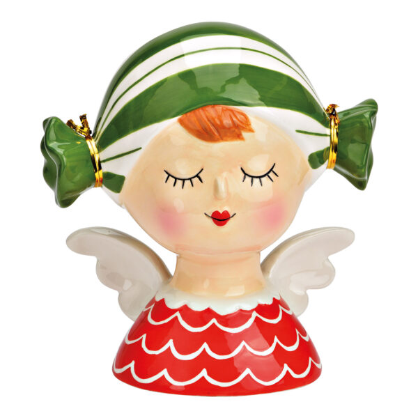 Ángel de cerámica rojo, verde (An./Al./Pr.) 16x17x10cm