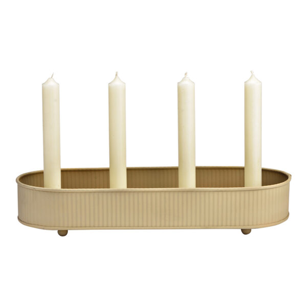 Arreglo de Adviento, portavelas 4 candelabros de metal beige (An./Al./Pr.) 35x6x13cm