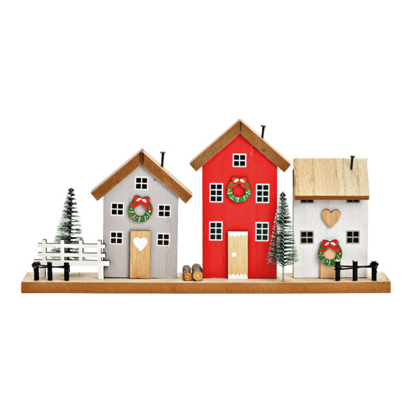 Casas de pie con decoración navideña hechas de madera de colores (An./Al./Pr.) 30x14x5cm