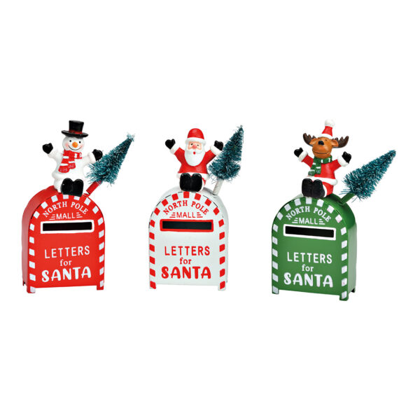 Buzón de Papá Noel, de metal, colorido, 3 compartimentos, (An./Al./Pr.) 5 x 9 x 3 cm