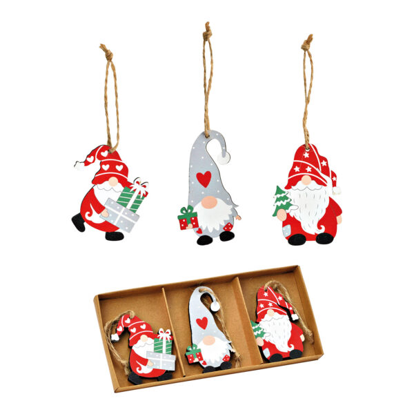 Juego de 3 Para colgars navideñas elfos 5x7cm, hechas de madera de colores (An./Al./Pr.) 16x8x2cm