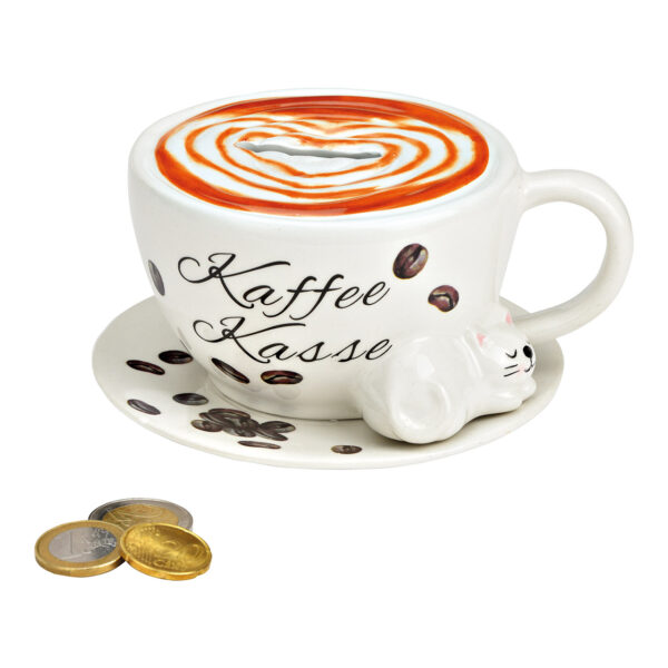 Hucha taza de café de cerámica blanca (ancho x alto x profundidad) 14 x 8 x 13 cm