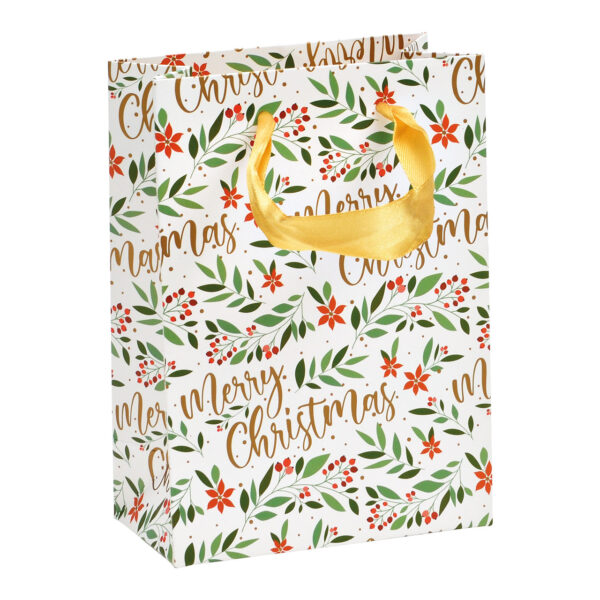 Bolsa de regalo con hojas decorativas navideñas de papel o cartón de colores (ancho x alto x profundidad) 12 x 16 x 1 cm
