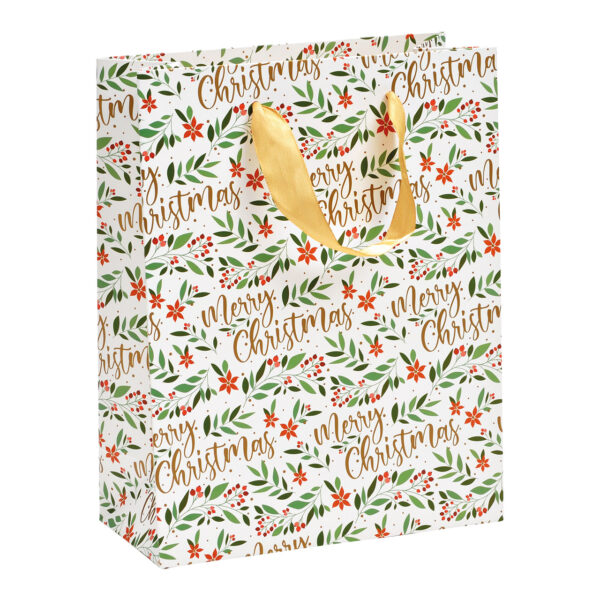Bolsa de regalo con hojas decorativas navideñas de papel o cartón de colores (ancho x alto x profundidad) 18 x 23 x 2 cm