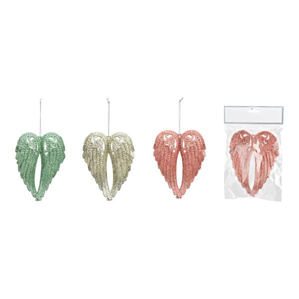 Colgante de alas de ángel con purpurina de plástico champán, verde, rosa, 3 surtido, (An./Al./Pr.) 10x14x2cm