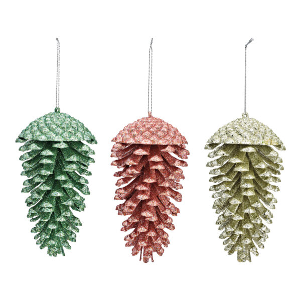 Para colgar piña con purpurina de plástico champán, verde, rosa 3 surtido, (ancho/alto/profundidad) 9x16x9cm