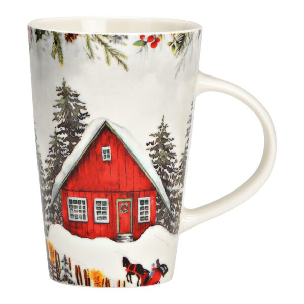 Taza gigante paisaje invernal de porcelana roja (ancho x alto x profundidad) 12 x 13 x 8 cm, 420 ml