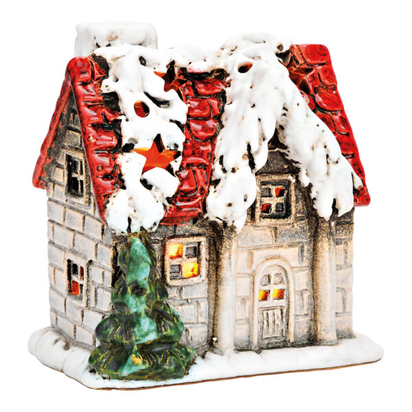Faro de viento de gres con nieve de colores (ancho x alto x profundidad) 12 x 12 x 8 cm