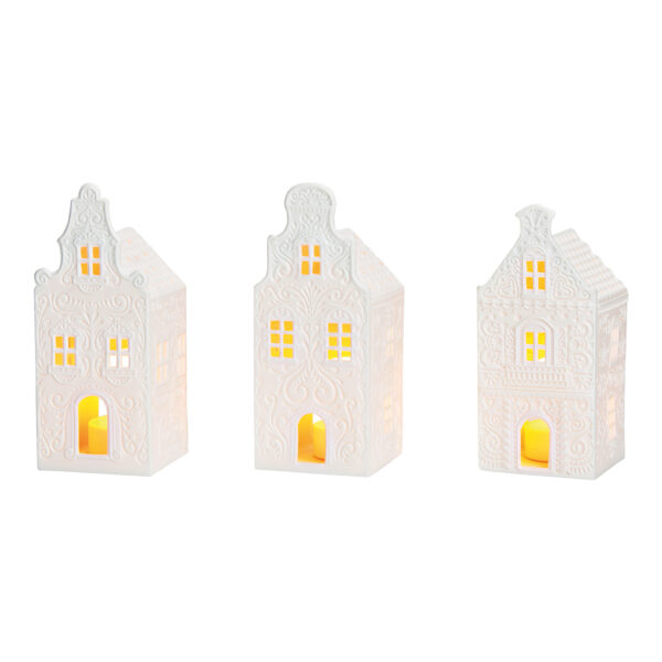 Faro, apto únicamente para velas de té LED, de porcelana blanca, 3 luces, (an./al./pr.) 7 x 16 x 7 cm