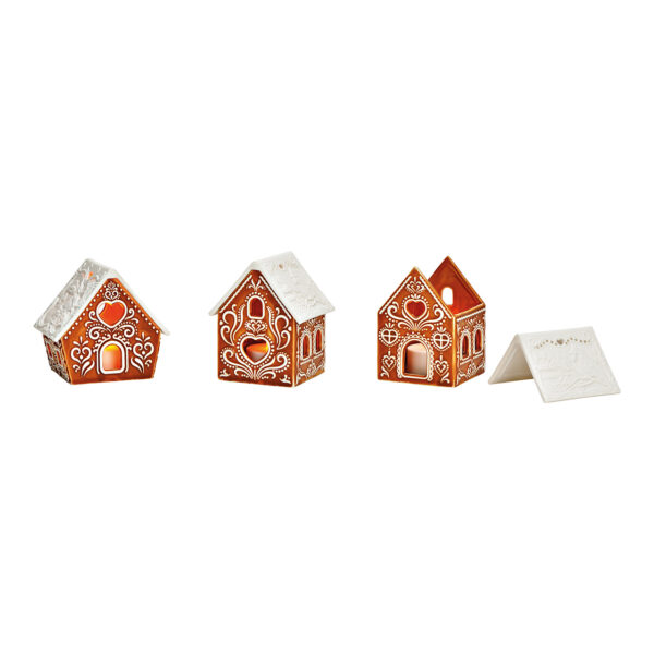 Faro de jengibre para casita, apto solo para velas de té LED, de porcelana marrón, 2 compartimentos, (ancho/alto/profundidad) 8 x 9 x 6 cm