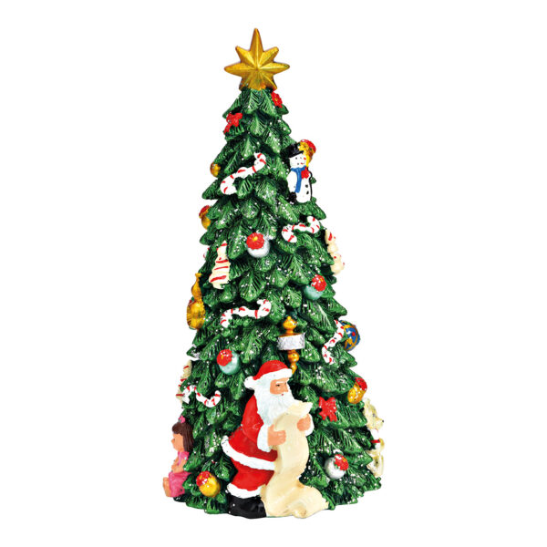 Caja de música con forma de árbol de Navidad de poly verde (An./Al./Pr.) 10x21x10cm