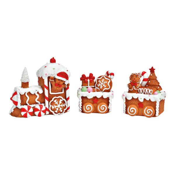Juego de 3 trenes de jengibre, fabricados en poli marrón (An./Al./Pr.) 26 x 10 x 6 cm