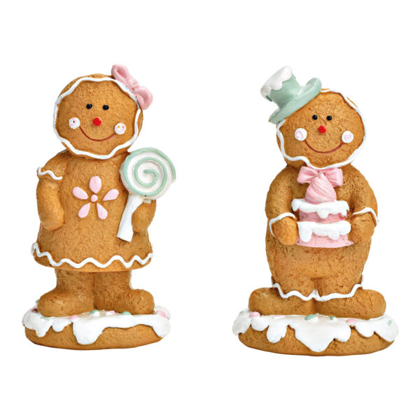 Figura de pan de jengibre hecha de poly rosa de 2 surtido, (An/Al/Pr) 6x11x4cm