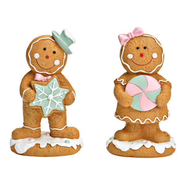 Figura de pan de jengibre hecha de poly rosa de 2 surtido, (An/Al/Pr) 8x15x6cm