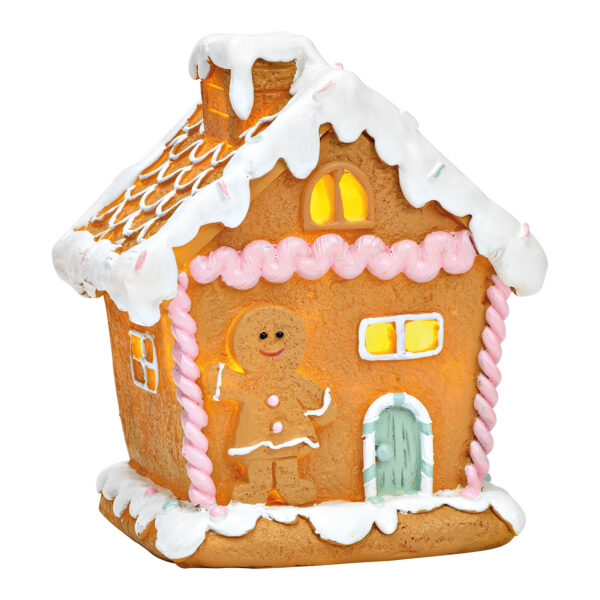 Casita de jengibre con LED, exclusiva 2xLR44 de poly rosa (An./Al./Pr.) 11x13x8cm