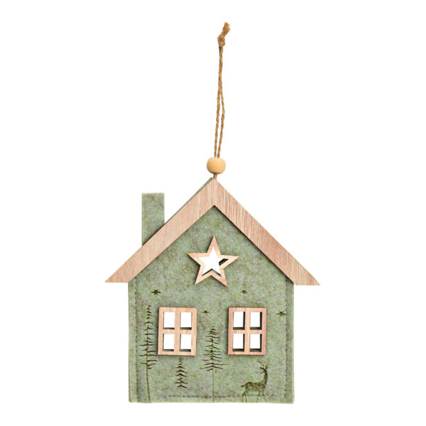 Para colgar de fieltro verde para casitas (An./Al./Pr.) 14 x 15 x 1 cm