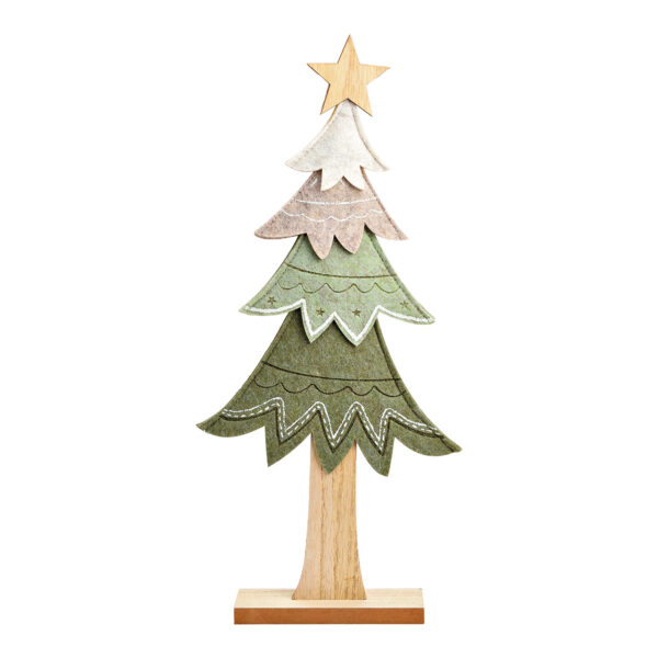 Soporte para árbol de Navidad sobre base de madera de fieltro verde (An./Al./Pr.) 20x43x5cm
