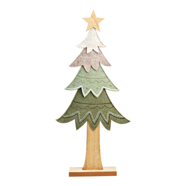Soporte para árbol de Navidad sobre base de madera de fieltro verde (An./Al./Pr.) 26 x 55 x 6 cm