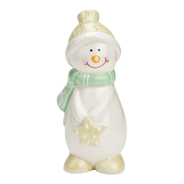 Muñeco de nieve de cerámica verde con estrella (An./Al./Pr.) 7x14x6cm
