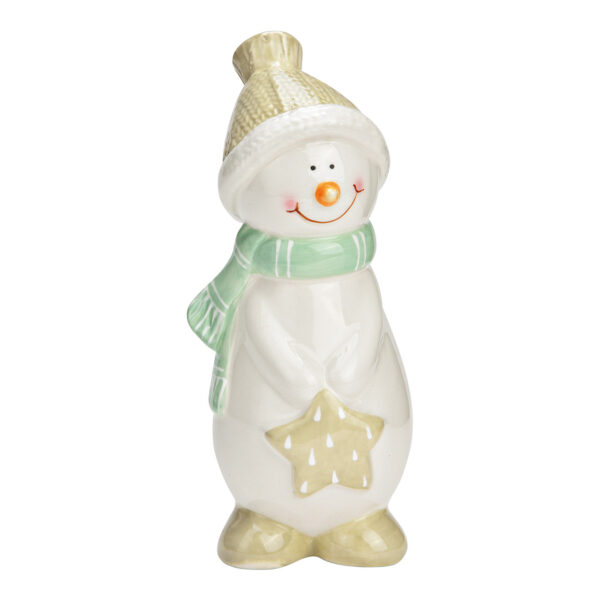 Muñeco de nieve de cerámica verde con estrella (An./Al./Pr.) 8x17x8cm