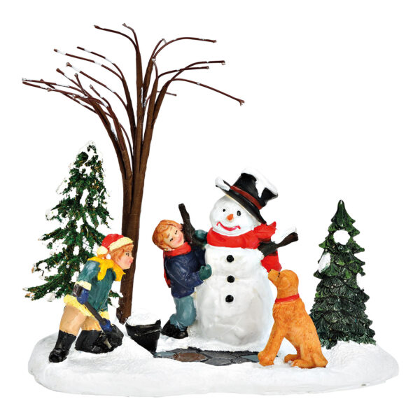 Muñeco de nieve en miniatura para niños fabricado en policarbonato de colores (ancho x alto x profundidad) 13 x 12 x 6 cm