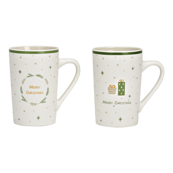Taza de porcelana blanca con motivo navideño, 2 compartimentos, (ancho/alto/profundidad) 12 x 12 x 8 cm, 385 ml