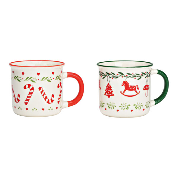 Taza de porcelana blanca con motivo navideño, 2 compartimentos, (ancho x alto x profundidad) 13 x 9 x 9 cm, 350 ml