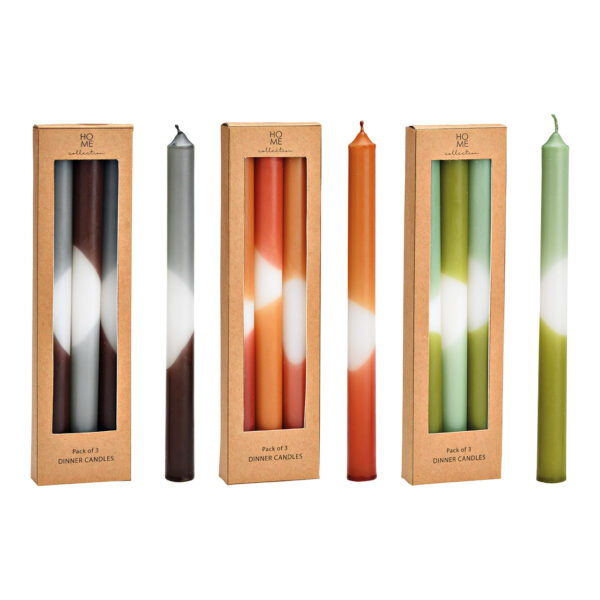 Juego de velas DipDye de 3 piezas, de cera verde, marrón y gris, 3 unidades, (ancho/alto/profundidad) 2 x 25 x 2 cm