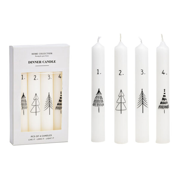 Juego de 4 velas de Adviento de cera blanca (An./Al./Pr.) 2 x 16 x 2 cm