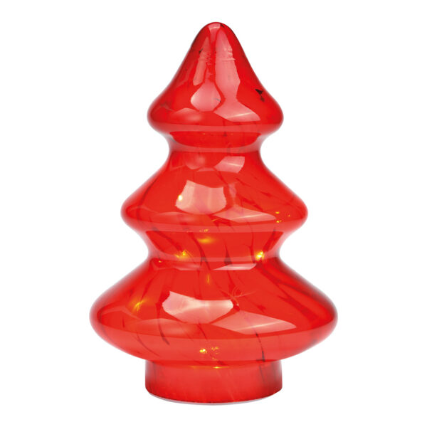 Árbol de Navidad con 10 LED con temporizador 16/8 de cristal rojo (An./Al./Pr.) 14x20x14cm, sin 2 pilas AAA