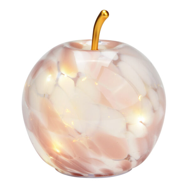 Manzana con 20 LED con temporizador 16/8 de cristal rosa (An./Al./Pr.) 16x17x16cm, sin 3 pilas AA