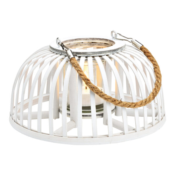 Farol de madera con vela de cristal color blanco (ancho x alto x profundidad) 25 x 14 x 25 cm