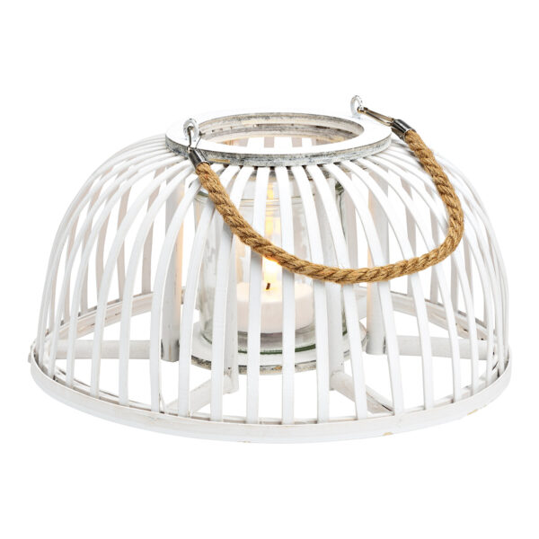 Farol de madera con vela de cristal color blanco (ancho x alto x profundidad) 30 x 15 x 30 cm