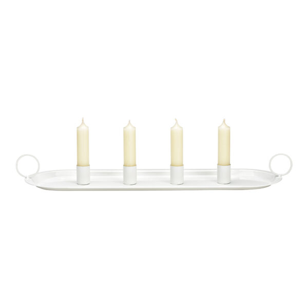 Corona de Adviento, portavelas de metal blanco (An./Al./Pr.) 49x6x14cm